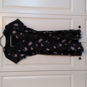 Black Floral Flutter Sleeve Wrap Dress